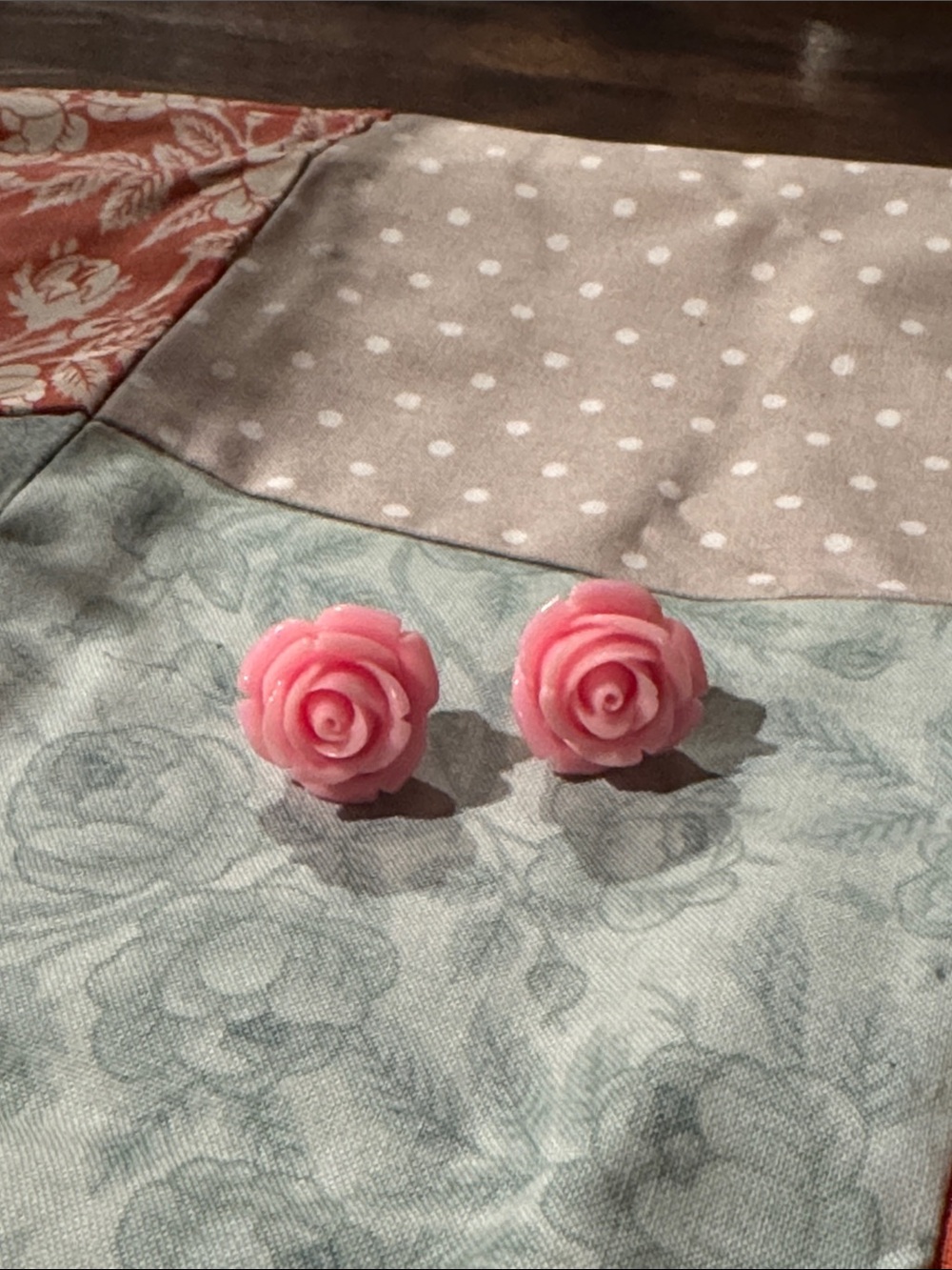 Source Unknown Pink Rose Stud Earrings